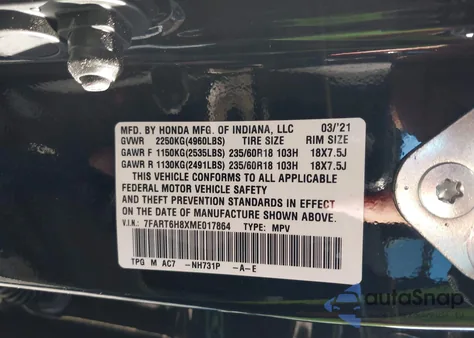 2021 Honda Cr-V Hybrid Ex-L from USA, damaged, VIN 7FART6H8XME017864